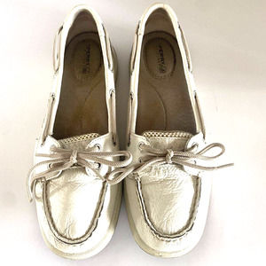 Women Sperry White Top-Sider Size 8.5 Slip-on Loafer Starfish 1-Eye Boat Beach